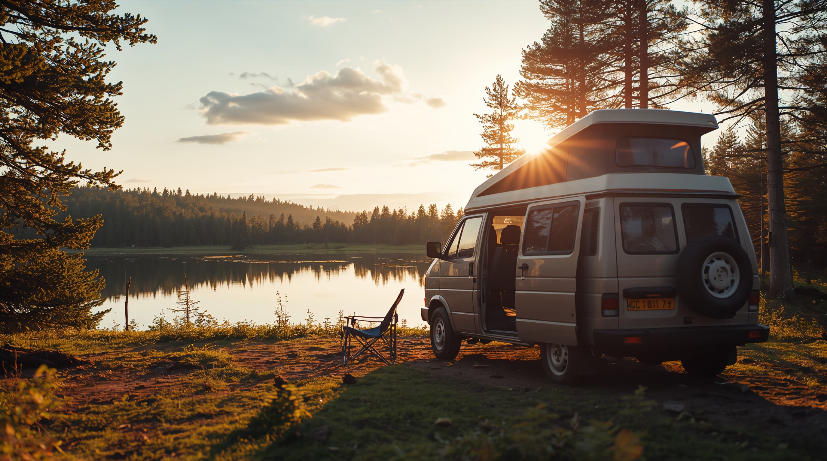 A camper van parked at the side of the road
